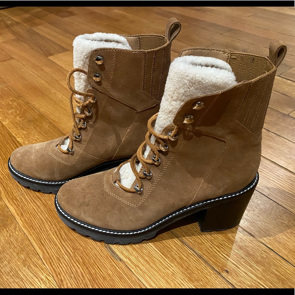 Marc Fisher shearling suede heeled ankle boots